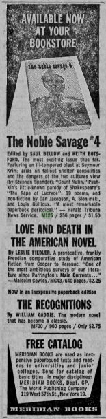 Meridian Books advert, Daily Iowan, 10 April 1962 (image)