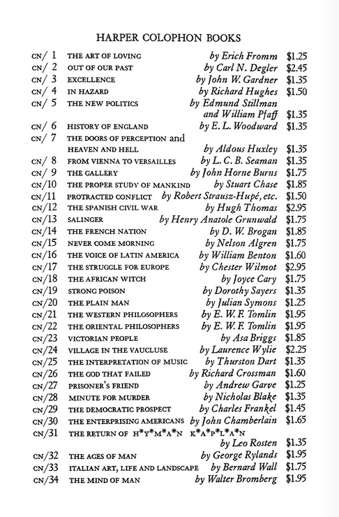 Harper Colonphon Books list (image)