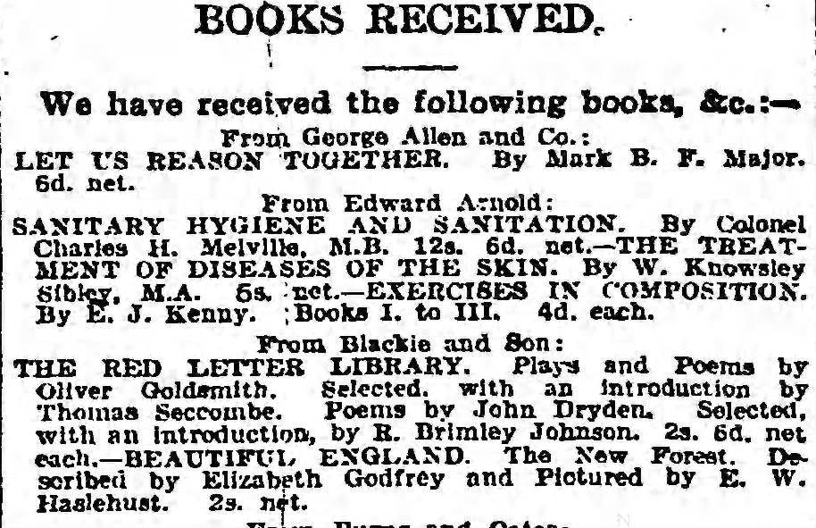 Books Received, Guardian, 1 July 1912 (image)